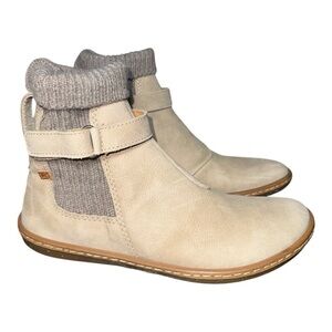 El Naturalista women's Coral N5318 Beige Ankle Boots W/ Knit Cuff size EU 38